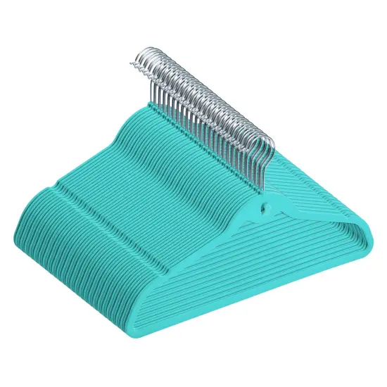 50 Pack Non Slip Velvet Clothes Hangers with Cascading Hooks Space Saving for Kids, Teens, and Adult's Shirts, Coats, Pants, Suits, and Dresses (Teal, 17.5 Inches) Blue {1}