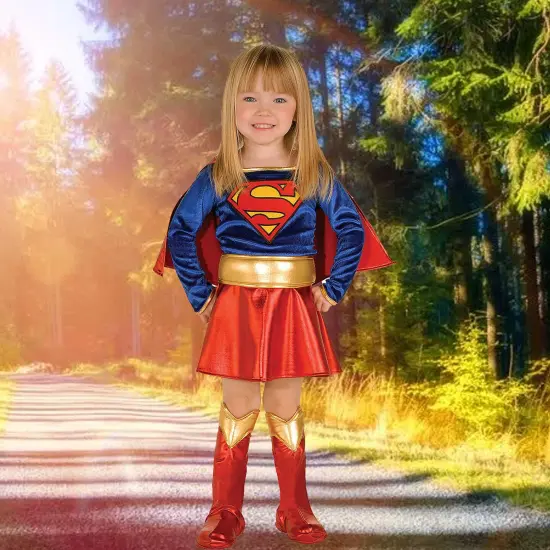 Toddler Deluxe Supergirl Costume with Cape Belt and Boot Covers Included {1}