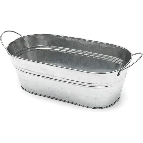 Galvanized Metal Oval Planter with Handles for Decor (11.8 x 5.5 x 4 in, 3 Pack) Silver {6}