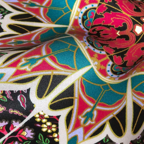 1 Panel Italian Purple, Pink & Teal Medallion Silk Charmeuse 53" Wide Luxury Fashion Fabric {2}