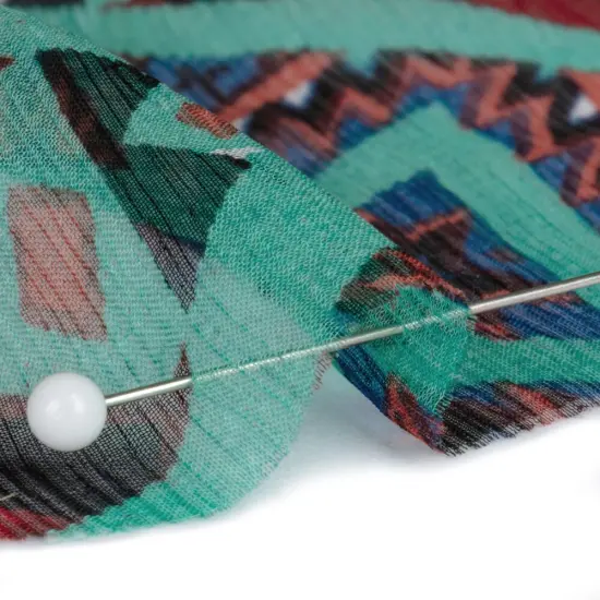 1 Yard Bright Aqua Red Lime Geometric Stripes Crinkled Silk Chiffon Fabric 45 Inch Width {2}