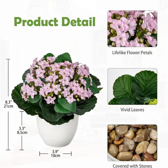 Artificial Flowers Summer Potted Plants, Bush Pink Faux Silk Flowers Artificial Plants & Flowers in Vase Small Potted Plant Fake Flower with Pot Arrangement Home Decor Office Bathroom Shelf Desk Decoration {2}