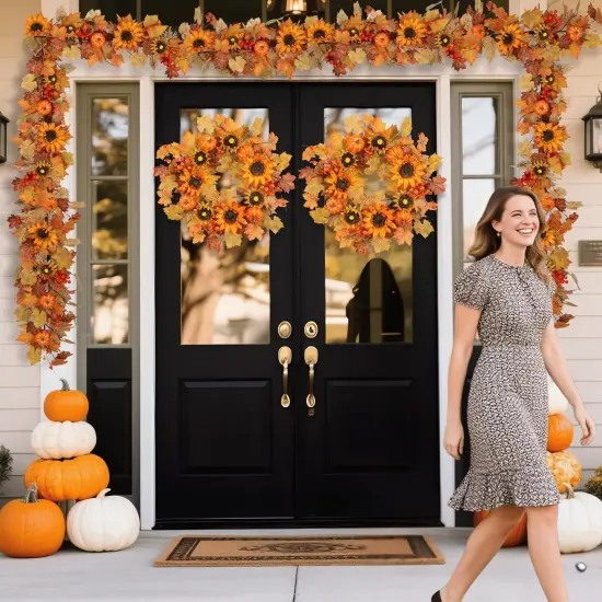 60 Inch Fall Garland (5 Ft) with Sunflowers and Pumpkins {2}