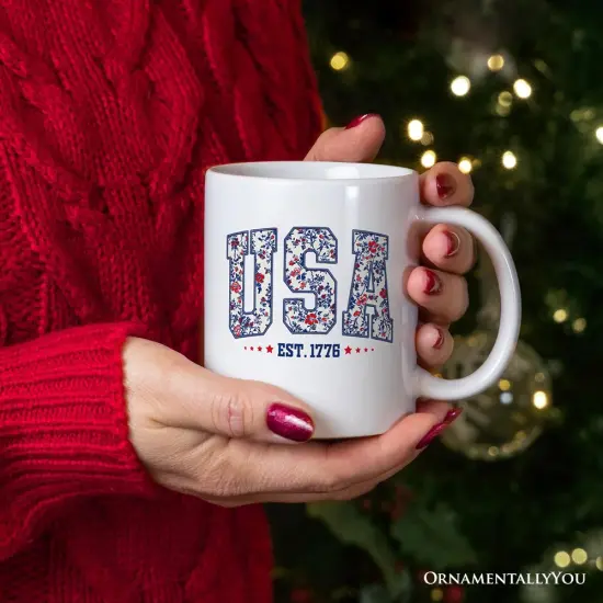 Patriotic USA Floral Mug, 1776 Independence Day Gift {2}