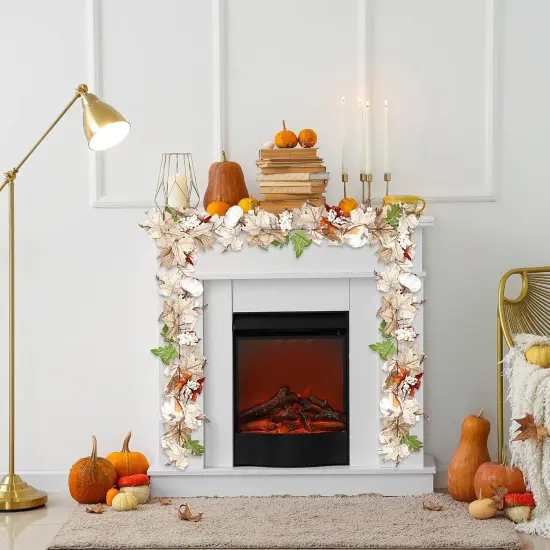 (2 PCS) -Fall Maple Leaf Garland with White Pumpkins Clusters {4}