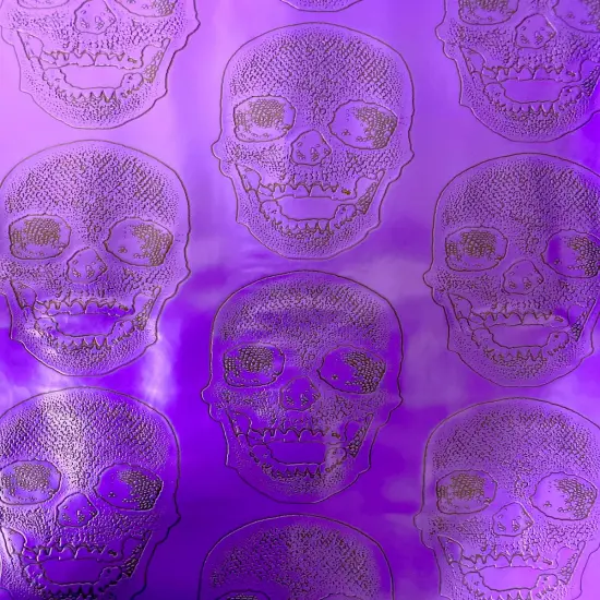 1 Yard Skeleton Skull Vinyl Fabric For Upholstery Handbags Wallets 54" Width Purple {1}
