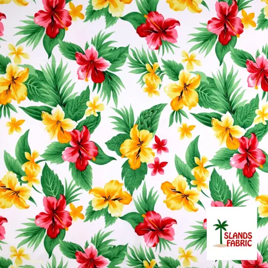 1 Yard Dual Color Tropical Clusters Peachskin Fabric 45 Inch Width White & Red {1}