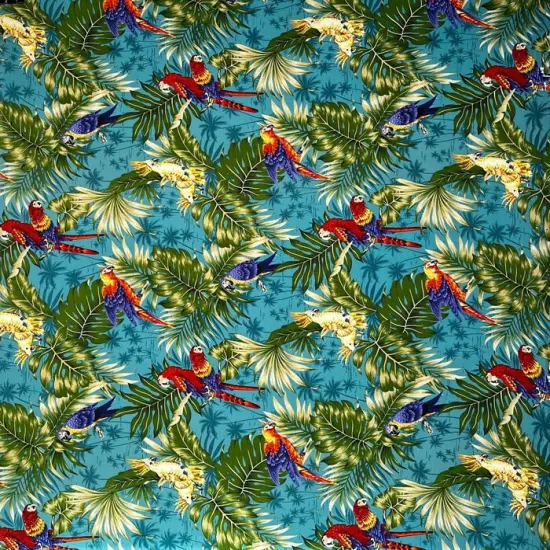 1 Yard Parrots Split Monstera Palm Leaves Peackskin Fabric, 100% Polyester 45 inches Width Tropical Print Fabric Teal {1}