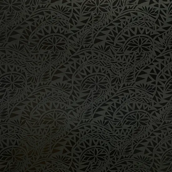 1 Yard Traditional Polynesian Water Lily Foil Fabric Tattoo Print Polyester 60 Inch Wide Black/Black {1}