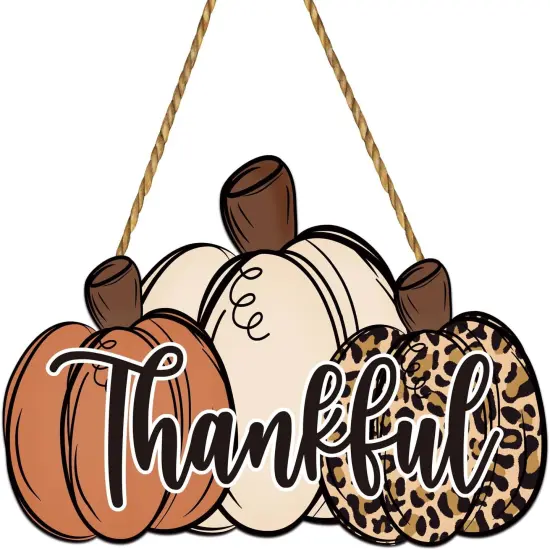 Fall Door Decor Thankful Sign Leopard Fall Pumpkin Wall Decor {1}