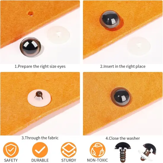 40pcs Safety Eyes for Amigurumi with Washers 10/12/16/18mm Brown Plastic {3}