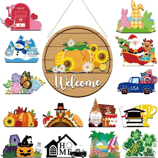 Interchangeable Seasonal Welcome Sign for Front Door {1}