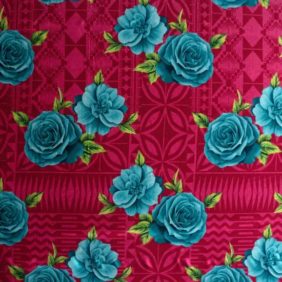 1 Yard Polynesian Rose Geometric Peachskin Fabric with Floral Border Print 44/45 Inches Width Yellow {3}