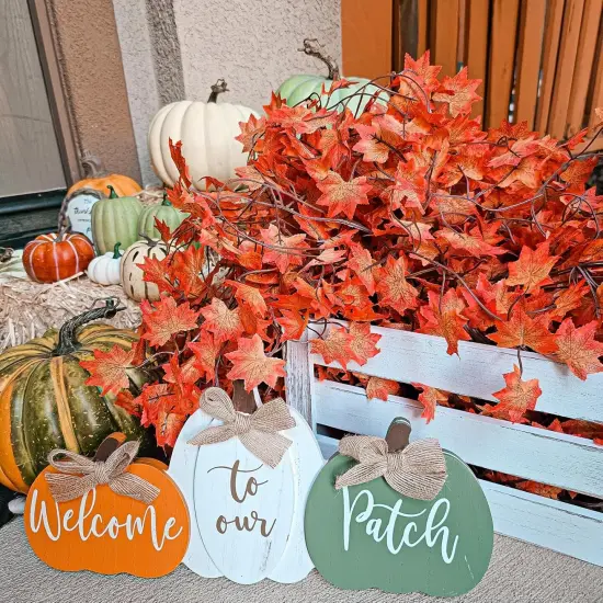 5 Pack Fall Leaf Garland, Hanging Vines Garland - (Deep Orange) {5}