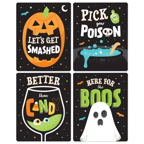 Big Dot of Happiness Here for the Boos Wine Labels, Ghost Halloween Party Decorations for Women & Men, Halloween Wine Bottle Label Stickers - Set of 4 {7}