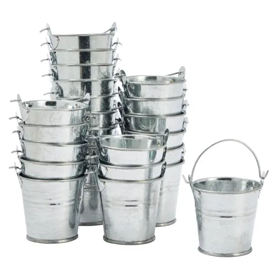 24 Pack Mini Metal Buckets with Handles for Party Favors, Small Galvanized Tin Pails (2 x 2 In) Silver {1}