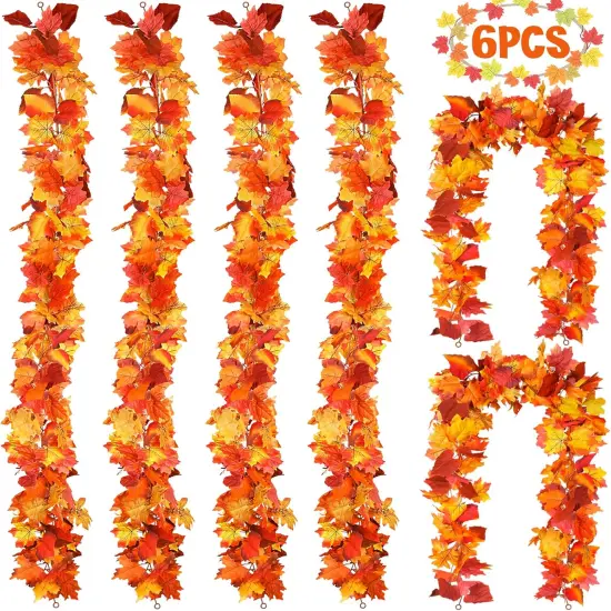 6 Pack Fall Decor for Home Fall Leaves Garland - 5.8Ft/Piece Artificial Maple Leaf {1}