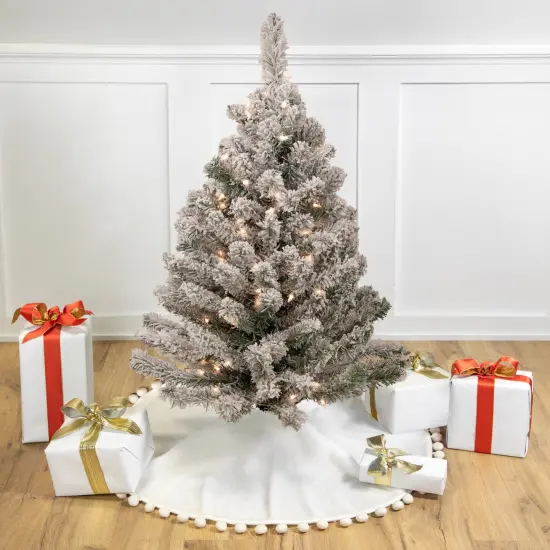 Northlight Pre-Lit Medium Heavily Flocked Madison Pine Artificial Christmas Tree - 3' - Clear Lights Green {1}