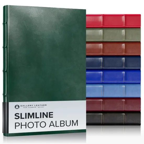 Gallery Leather Slimline Photo Album 4x6-3 Ring Binder, 60 Pages for 120 Photos, Fillable, Can Fit 4x6 Photos, Handcrafted - 11.75 x 8.0 " Acadia Green {1}