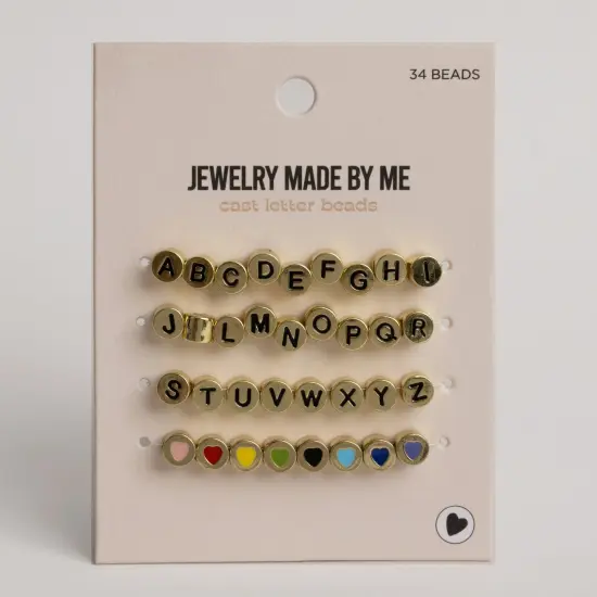 Gold Round Cast Letter & Multicolor Heart Beads {2}