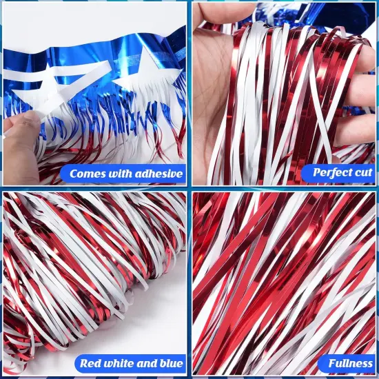 3 Pack&times;10ft American Stars and Stripes Flag Banner 4th of July Red White and Blue Fringe Banner for Independent Day Memorial Day Veterans Day Patriotic Party Indoor Outdoor Hanging Decorations {3}