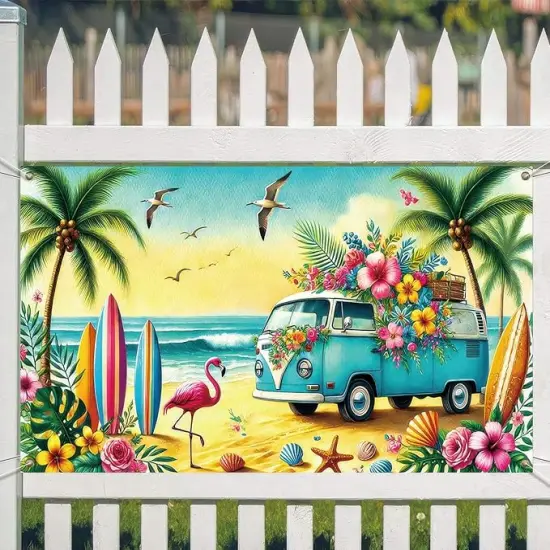 Hello Summer Beach Party Backdrop Banner 71 x 43 inch Summer Hawaiian Party Decorations Banner Tropical Seaside Island Pool Themed Decoration Background {4}