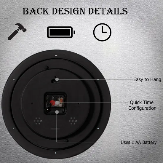13.75 Inch Plastic Round Battery Operated Simple Modern Wall Clock - Office, ClassRoom, Livingroom, Dining Room, Bedroom and Kitchen Wall Decor {6}