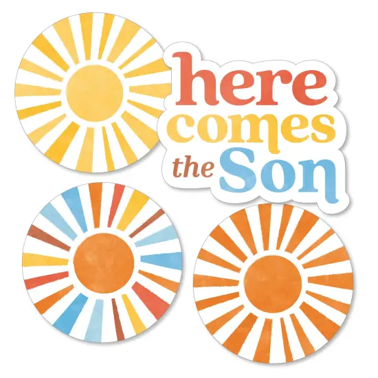 Big Dot of Happiness Here Comes The Son DIY Paper Small Sun-Shaped Cut-Outs, Boy Boho Baby Shower Decorations - 24 Count {1}
