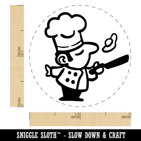 Cartoon Chef Cook Flipping Egg Kitchen Food Self-Inking Rubber Stamp Crafting Lime Green {1}