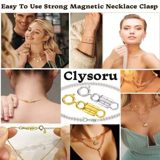 Clysoru Magnetic Necklace Clasps and Closures 14k Gold and Silver Beads Chain Extender Necklaces Bracelet Safety Magnetic Locking Jewelry Clasp Converter（3 Gold+3 Silver) {3}