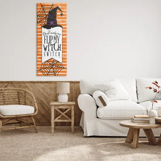Witch Switch Funny Phrase Striped Orange Spider Webs Canvas Art {2}