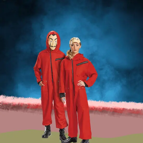 Money Heist Adult Costume Red Jumpsuit with Mask Netflix Series Large {4}