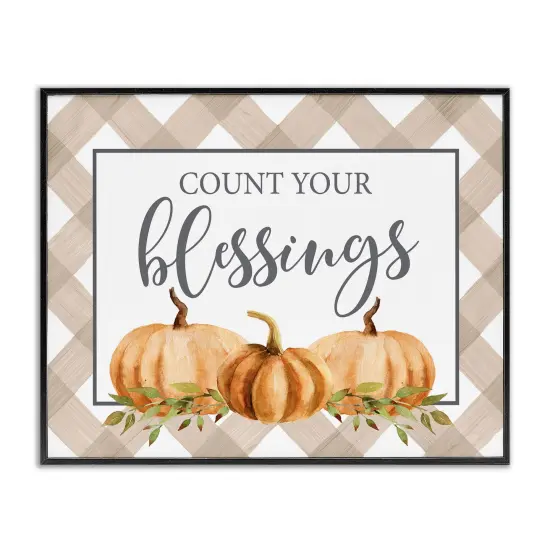 Count Your Blessings Thankful Pumpkin Tartan Design Framed Giclee Art Black {1}