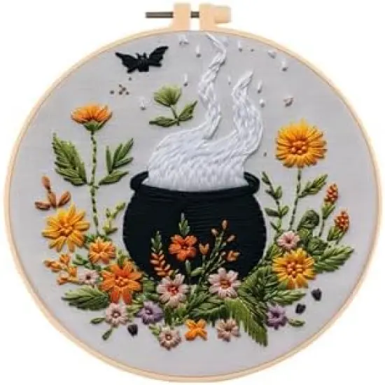 Halloween Embroidery Kit, Halloween Cross Stitch Kit, 4 Set, Adults, Unisex, 6 Inch, Non-Foldable {5}