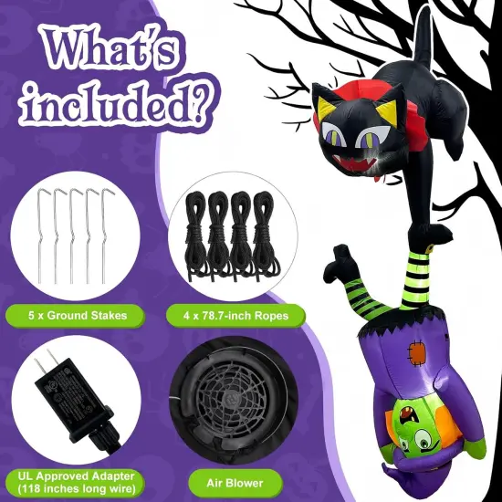 8 FT Halloween Inflatables with LED Lights - Black Cat and Witch {4}