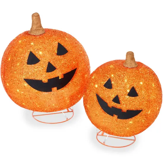 Best Choice Products 2pc Lighted Pop-Up Outdoor Halloween Pumpkin Set, Fall Holiday Decoration w/ 130 LED Lights, 8 Light Functions Orange {1}