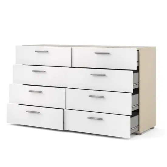 Modern 8-Drawer Double Dresser for Bedroom Storage with Metal Hardware and Foil Finish White & Oak {3}