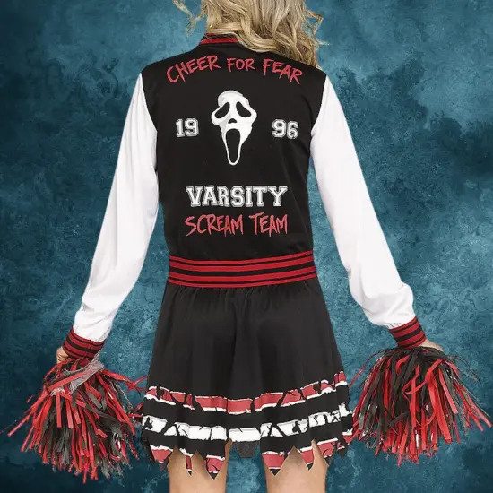 Scream for the Team Cheerleader Costume Adult Medium Large Halloween Varsity Dress Ghost Face Socks Pom Poms {5}