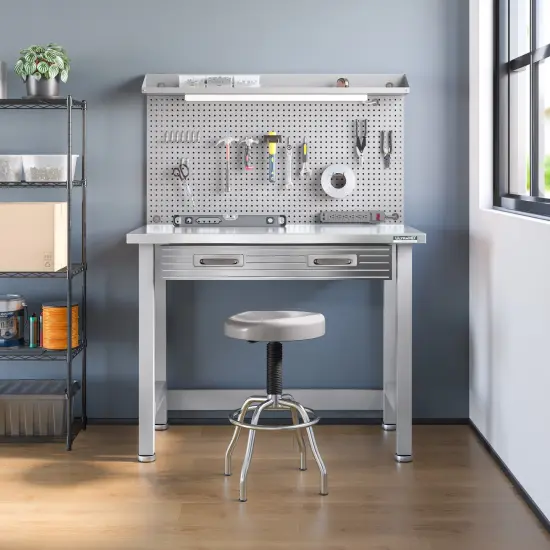 Seville Classics UltraHD Lighted Workcenter w/ Stainless Steel Top and Pegboard Granite {1}