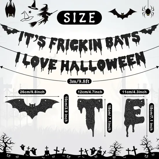 Black Glitter It's Frickin Bats I Love Halloween Banner {5}