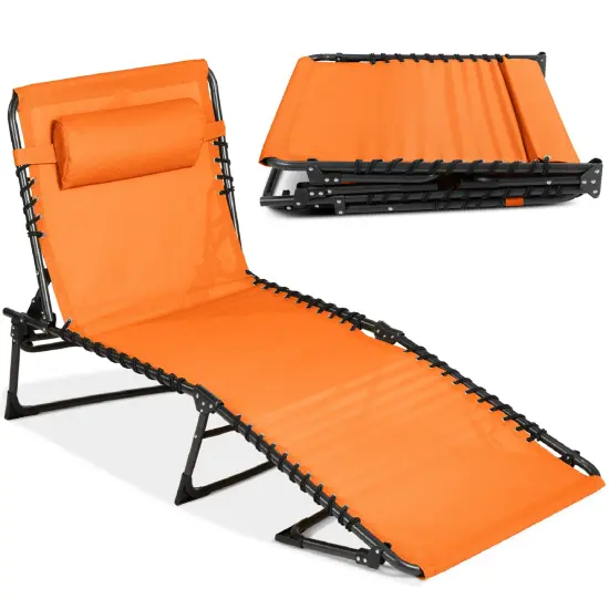 Best Choice Products Patio Chaise Lounge Chair, Outdoor Portable Adjustable Pool Recliner w/ Pillow Orange {1}