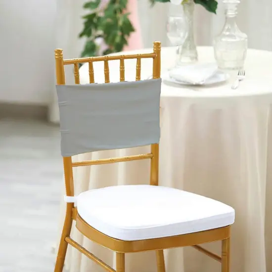 10 Pieces Shiny Silver Stretch Spandex Chair Bands 7 x 13 Inches {3}