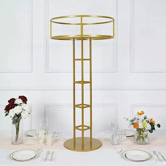 46" Gold Metal Round Top Flower Stand Pedestal Centerpiece Party Decorations {3}