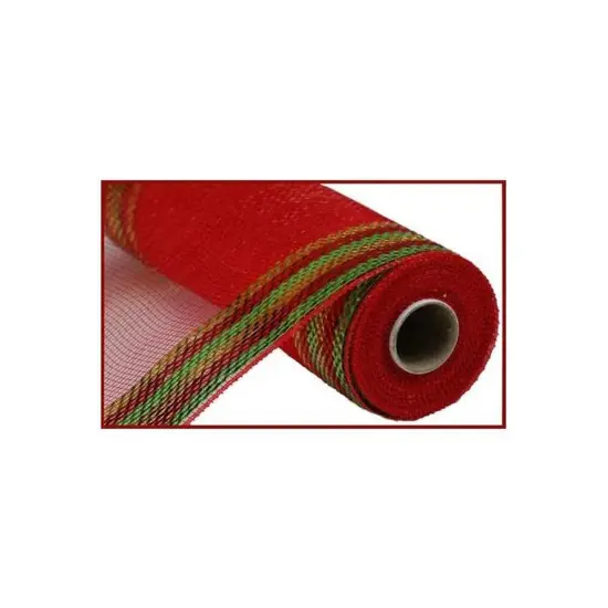 10" Border Stripe Metallic Mesh Ribbon: Red/Lime/Gold (10 Yards) {1}