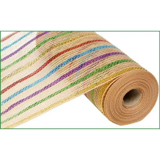 10" Poly Jute Mesh Ribbon: Laser Multi Color Stripe {1}