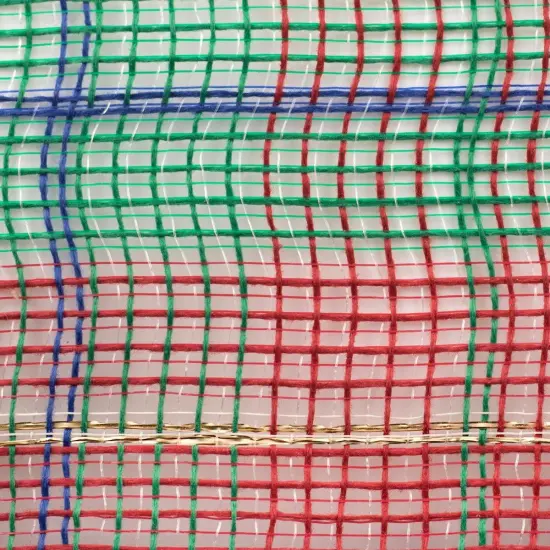 10.5" Faux Jute Plaid Mesh Ribbon: Red/Green/Blue (10 Yards) {2}