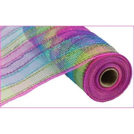 10" Poly Deco Tinsel Mesh Ribbon: Fuchsia, Purple, Lime, Turquoise Check (10 Yards) {1}