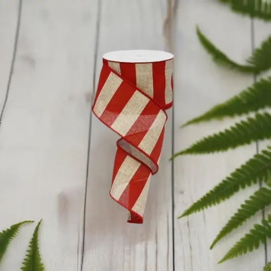 2.5" Royal Canvas Wide Stripe Ribbon: Natural & Red (10 Yards) {3}