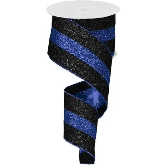 2.5" Police Support Ribbon: Glitter Black & Blue (10 Yards) {1}