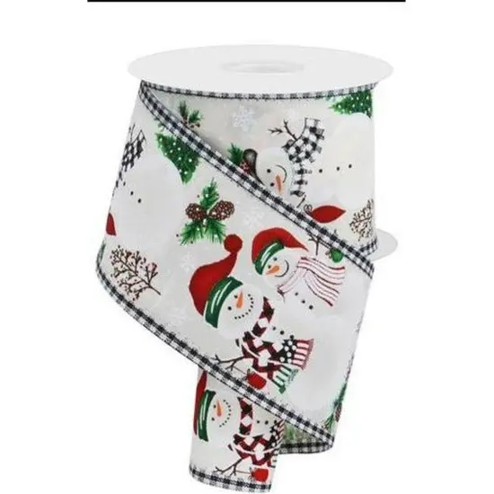 2.5" Snowman Ornaments Gingham Ribbon: Ivory (10 Yards) {1}
